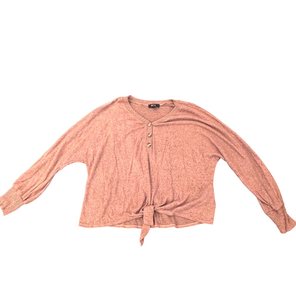 BCX Women's‎ XL Super Soft Top Dark Mauve Long Sleeve Knot Front Blouse Shirt